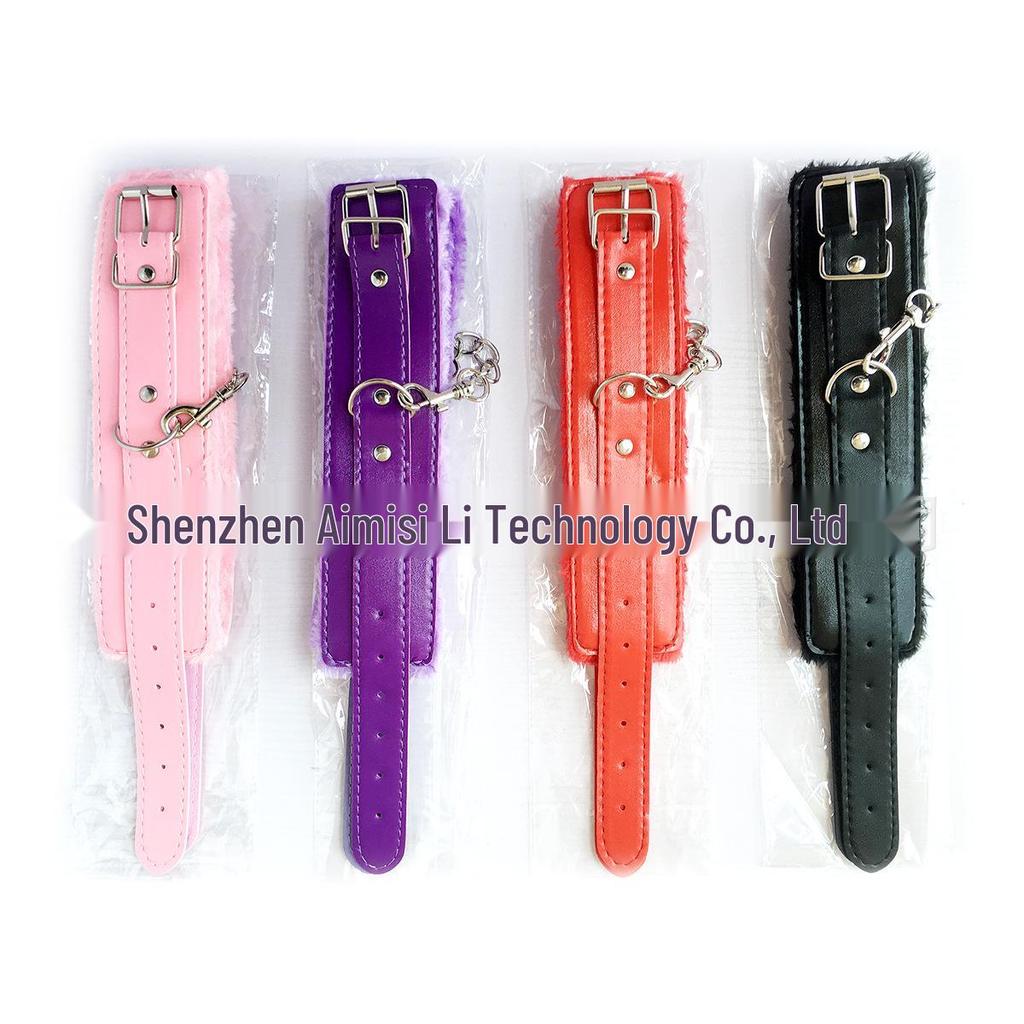 Leather Adult Handcuffs & Ankle Cuffs with Metal Chains - Plush Couple's Sex Aids