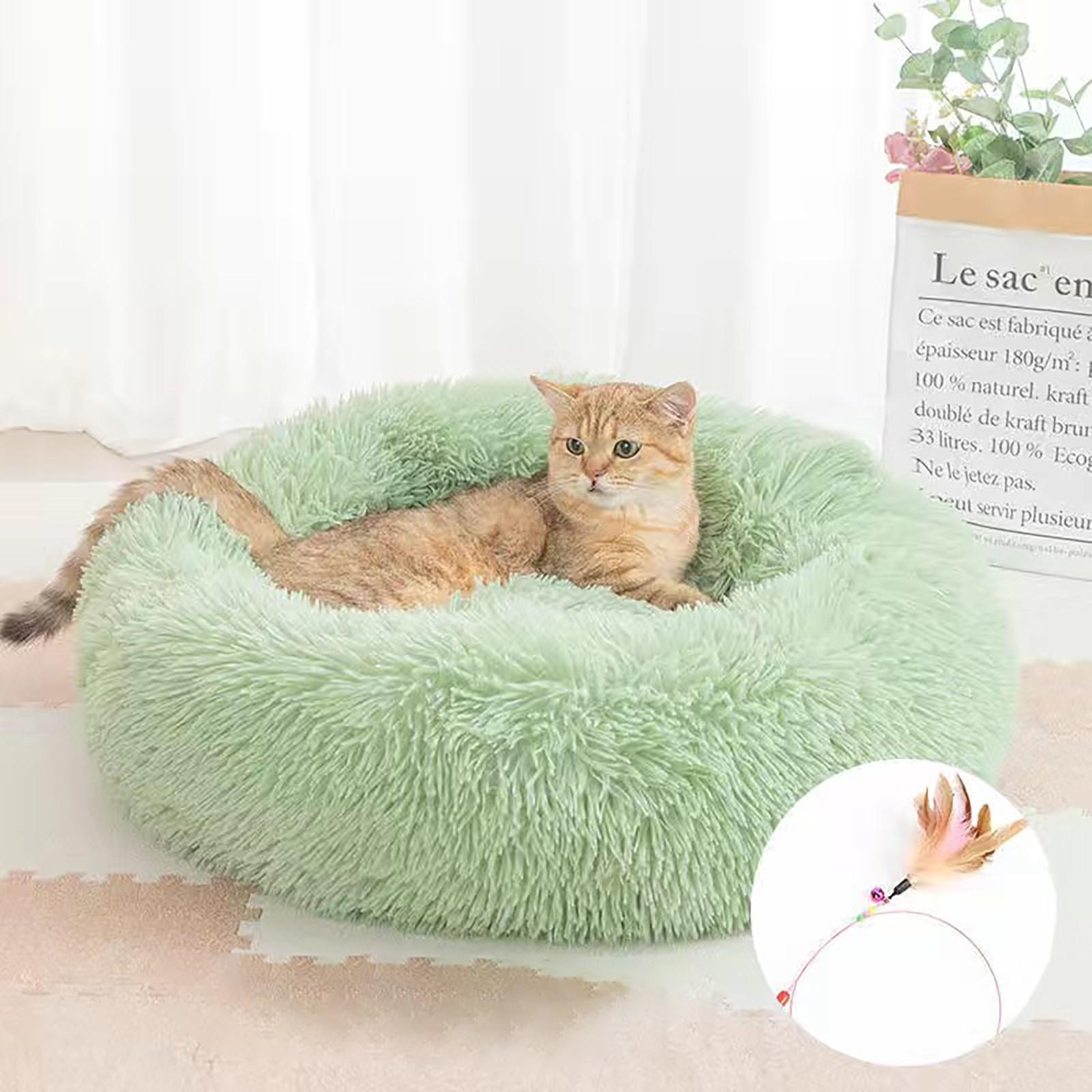 

Кровать для кошки, кровать для собаки, плюшевая кровать для питомца, круглая кровать для питомца, зимний теплый коврик для собаки, съемный и моющийся коврик для питомца, также включает в себя дразнилку для кошки 60 зелёный