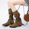 Inner height increase, soft fold and thin medium boots, children's autumn new round head buckle belt, western cowboy boots