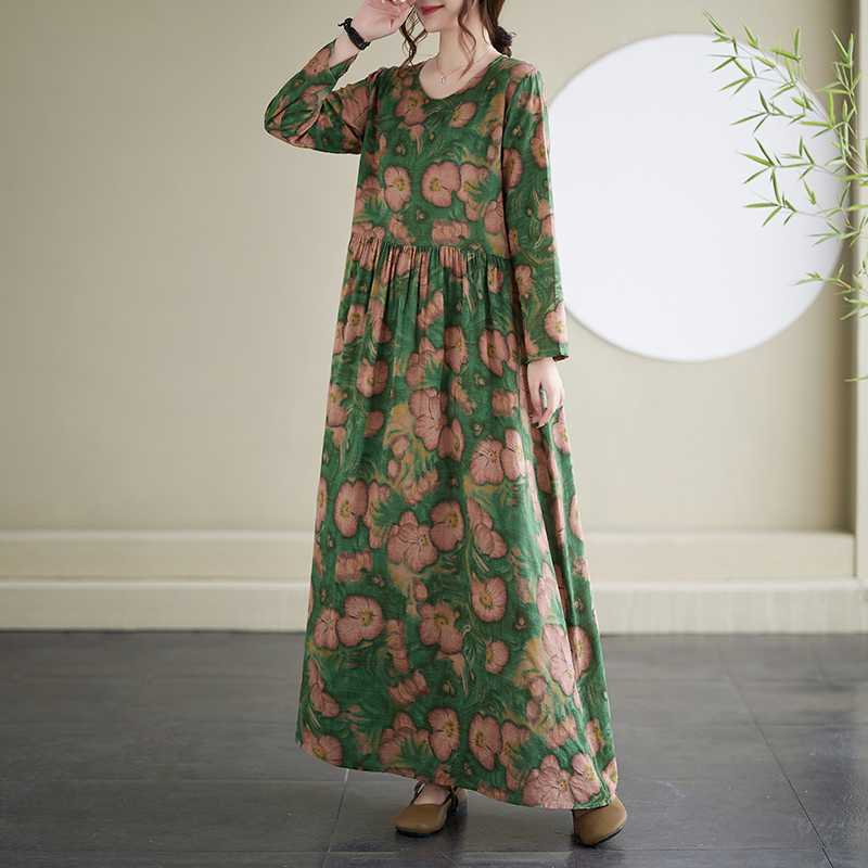 Travel Round Neck Vintage Long Skirt Flesh Covering Dresses
