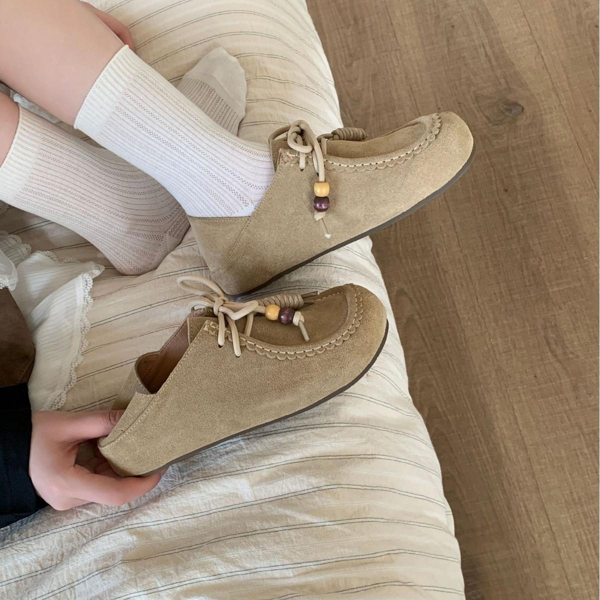 

2025 новые туфли женские повседневные для города Doudou с круглым носком, ремешком, бусинами, толстой подошвой для улицы 40