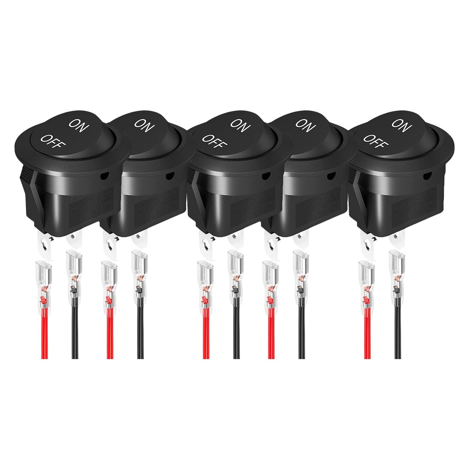 

Упаковка из 5 круглых клавишных переключателей с проводом 15 см, 2-позиционные круглые клавишные переключатели для электроники и автомобильного применения C