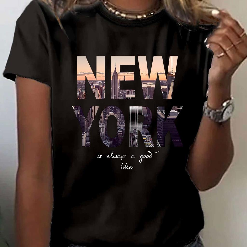 Letter-printed T-shirt Summer and Spring Short-sleeved Round-neck Casual Top Women's Clothing Women Clothes Graphic T Shirts