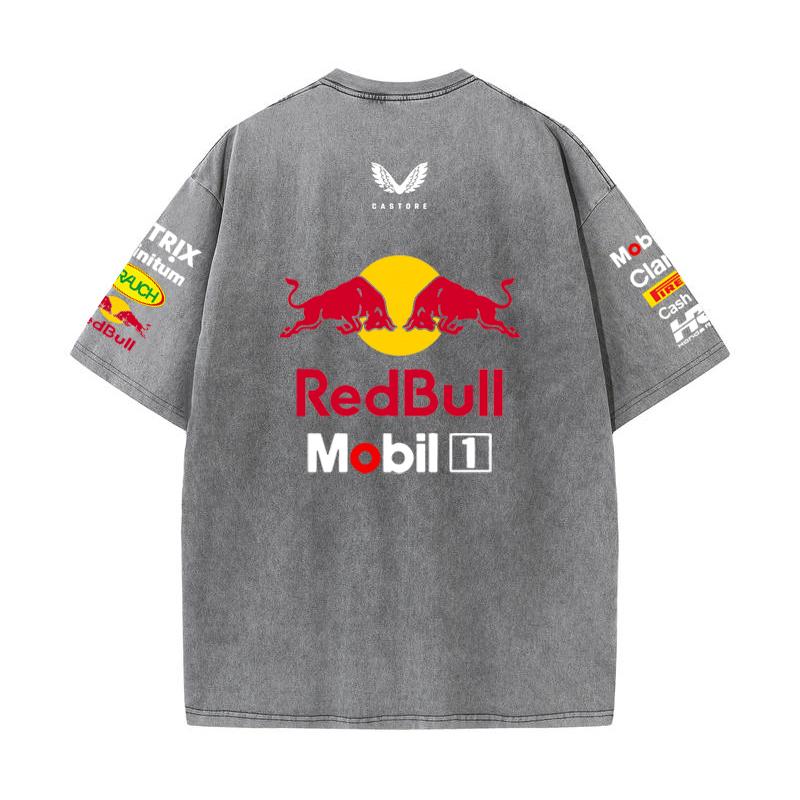 Summer F1 Racing Suit Red Bull Vestapan Team Uniform Short Sleeved Vintage Wash T-shirt Round Neck T-shirt