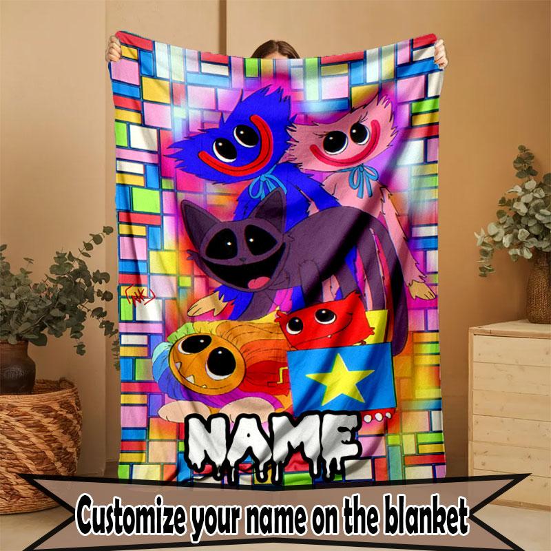 Custom Name Personalized Poppy Playtime Print Blanket, Home Decor, Bedroom, Sofa, Camping, Couch, Gifts for Birthday Christmas