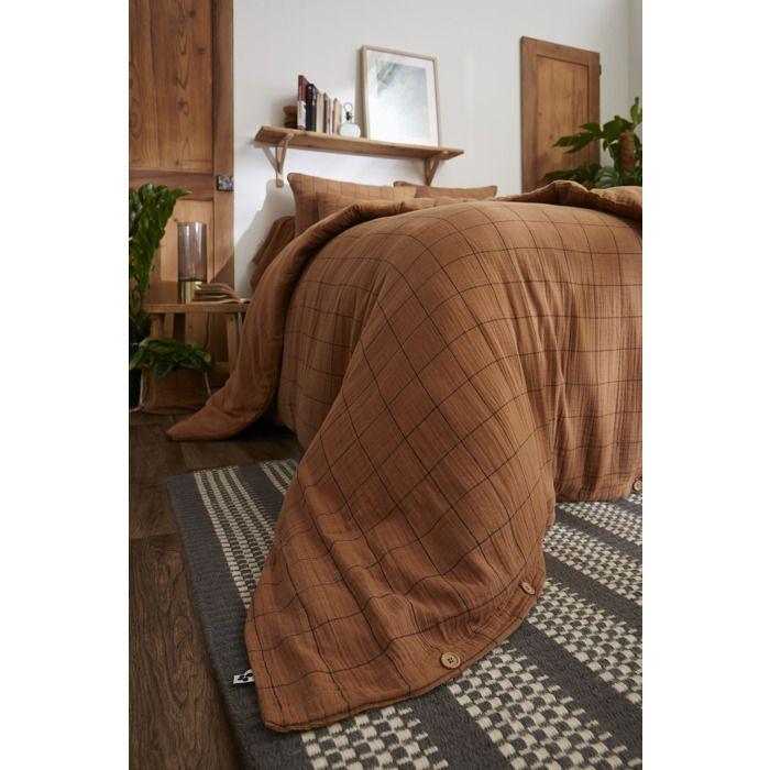 Housse de couette gaze de coton Gaia Match à carreaux 220 x 240 cm camel