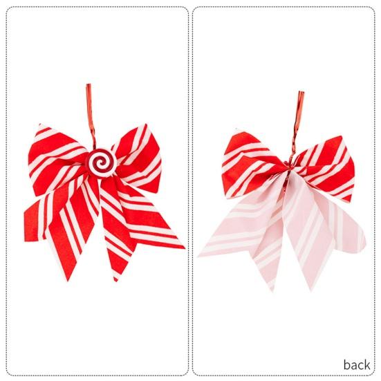 3Pcs Christmas Tree Bow Pendants Red White Striped Print Bowknot Festive