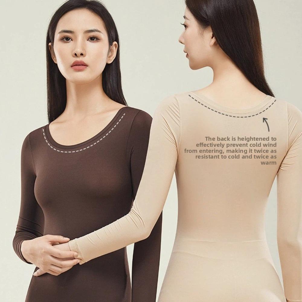 Round Neck Thermal Underwear Tops and Pants Set Warmth Long Pants Women Thermal Clothes  Undershirt