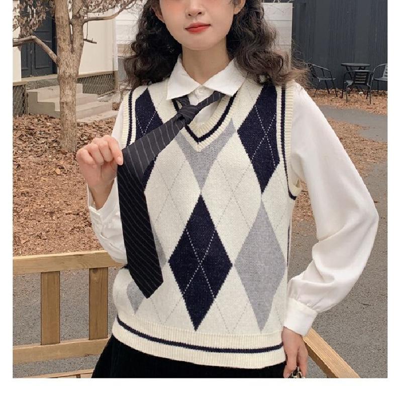 

Весенне-осенний женский вязаный жилет-рубашка в корейском ретро-стиле колледжа, женский свитер-жилет 3XL чёрный