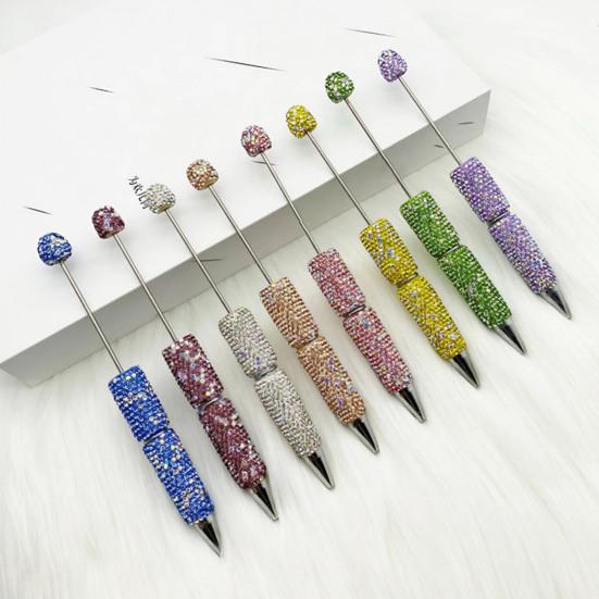 Comfortable Grip Gel Pen Diamond Beadable Pens, Bling Rhinestone Beaded DIY Bead Pen, Crystal Shaft Decorative Craft Black Ink Ballpoint Pens