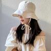 Summer Foldable Bucket Hat Women Sun Hat Bow Tie Wide Brim Fisherman Hat Uv Protection Visor Cap Adjustable Beach Strap Sun Hat
