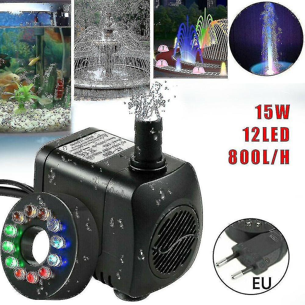 Pompa per Fontana 15w 800l/h, Pompa per Stagno, Pompa per Fontana, Pompa da Giardino, Pompa per Fontana con 12 LED