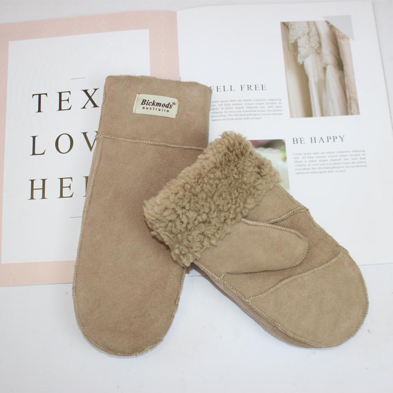 New Winter Warm Women's Sheepskin Gloves Thickened Wool Lined Solid Finger Leather Gloves