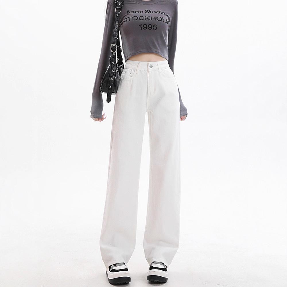 

2025 Spring High Waist Straight Wide-Leg Jeans for Women - Petite Casual Long Pants Extra Small