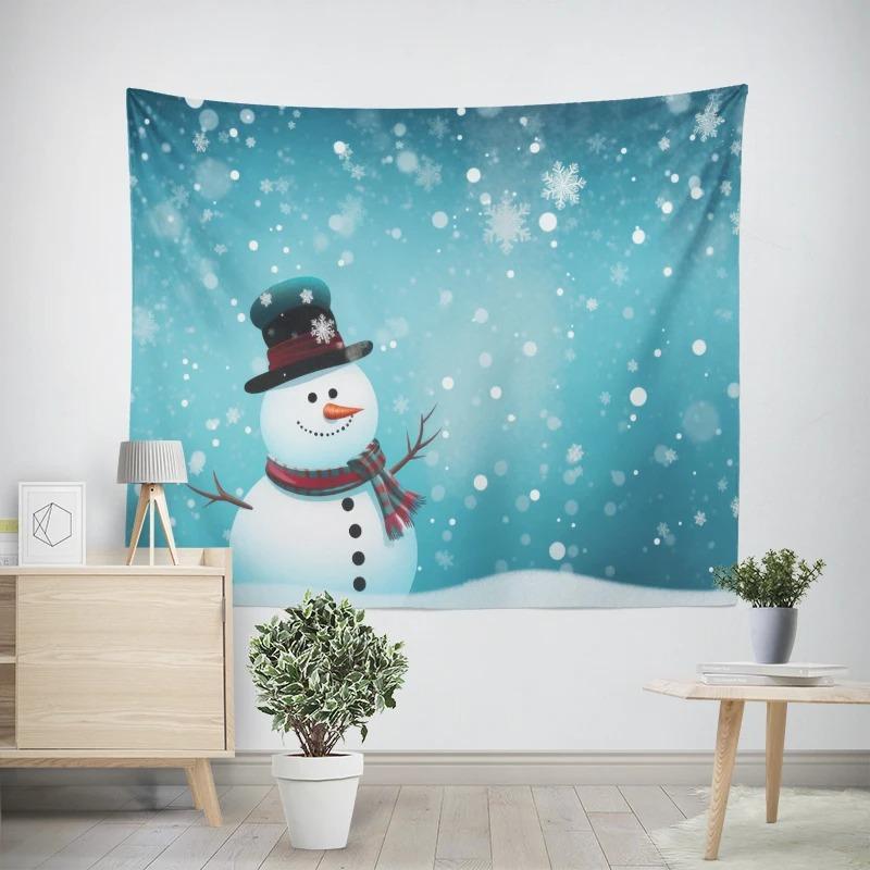 New Year Christmas Snowman Gift Box Pattern Living Room Bedroom Decorative Tapestry