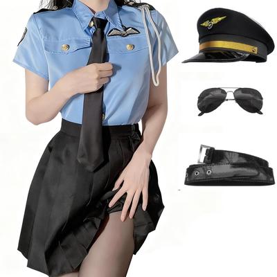 Maazusa Women's Police Costume, 7-Piece Luxury Police Hat Set, Plus Sizes, Miniskirt Police Costume, Halloween Costume, Cute, Adult Size