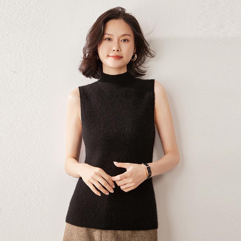 Autumn Women's Sleeveless High Neck Slim Fit Cashmere Knit Top
