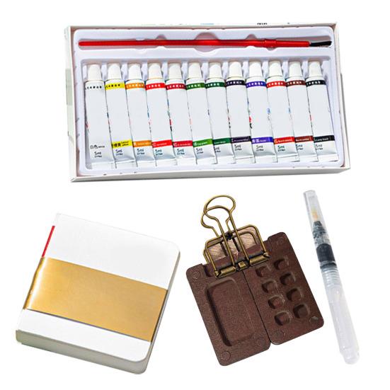 

Мини-коробка для акварельных красок Pocket Artist Travel Set 8/15-цветная палитра из орехового дерева с металлическим зажимом Портативная акварельная ручка
