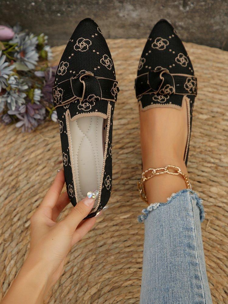 Schmal zulaufende flache Dameneinzelchuhe in Übergröße 2025 Mode Fliegenstrick Ein-Schlupf Schleife Lässig Atmungsaktiv Farbblockierung Einzel