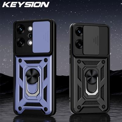 KEYSION Shockproof Armor Case for OPPO Reno14 Pro 5G Slide Camera Lens Protection Ring Stand Phone Back Cover for OPPO Reno14 5G