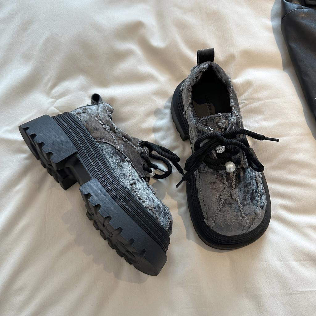 Big Head Lace-up Small Leather Shoes Women's 2025 Spring New Small Platform Women's Shoes Fashion Heightening Loafers