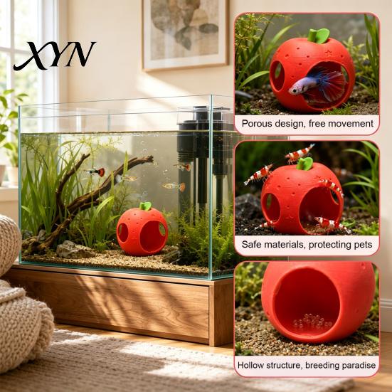 Fruit Aquarium Hide Cave Cave, Apple Pitaya Fish Tank Hideout, 3D Betta Decor Accessories Printed Decorative for And Shrimp Safe Shelter Water Pets