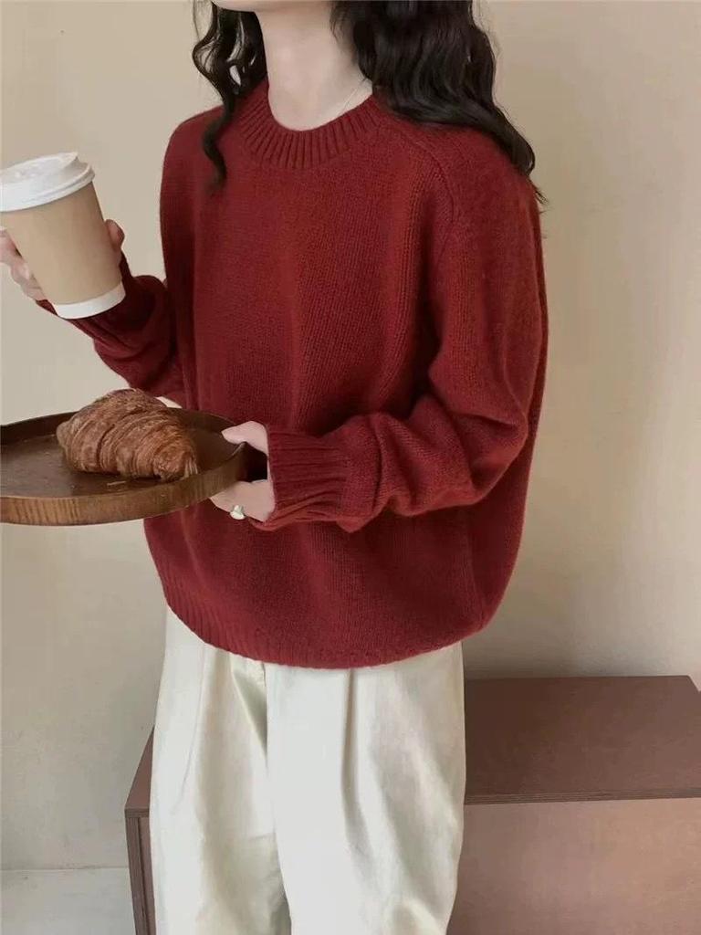 Korean Wool Pullover 2024: Women's Thick Knit Loose Sweater, Round Neck, Autumn/Winter