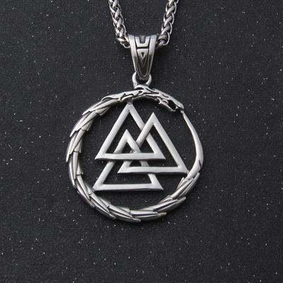 Nordic Viking Dragon Ouroboros Necklace Stainless Steel Men Odin Valknut Symbol Amulet Pendant Necklace Hip Hop Vintage Jewelry