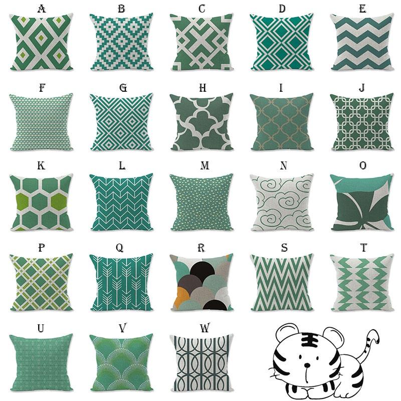 Premium Quality Green Geometry Cotton Linen Pillow Case For Versatile Home And Office Use