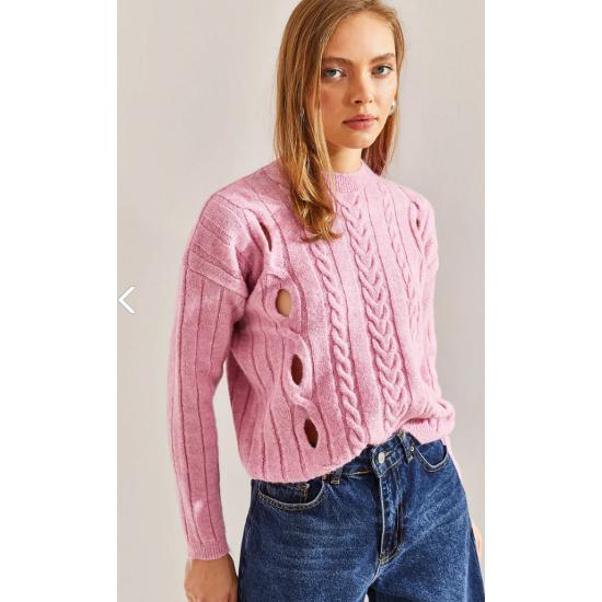 Geflochtener gemusterter Strickpullover für Damen in Standardgröße