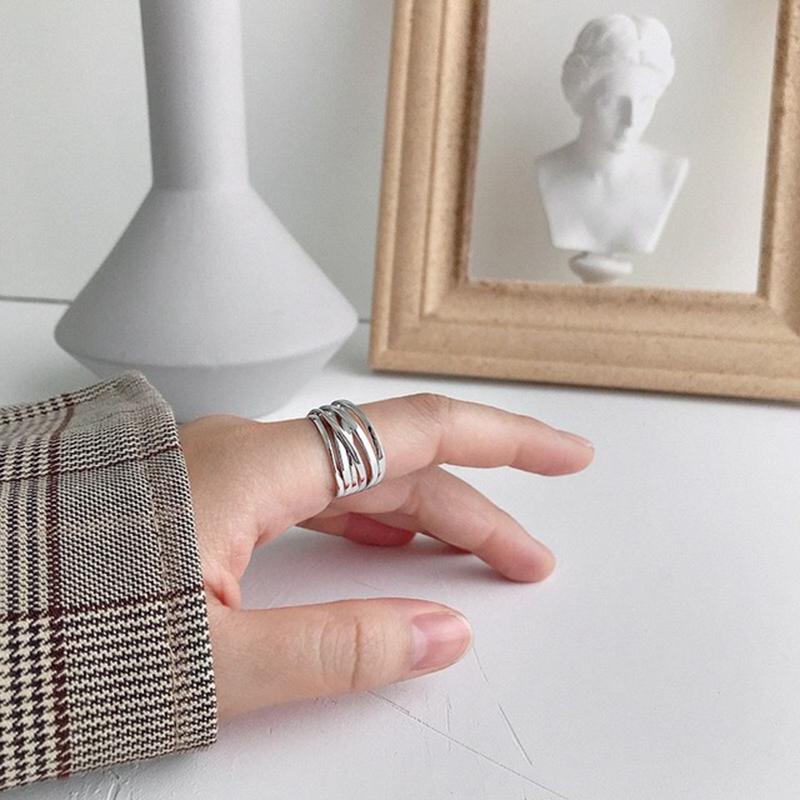 Elegante Eheringe Einfache Geometrische Mehrstöckige Handgefertigte Schmuckstücke für Damen Edelstahl Herrenringe Verstellbarer Ring