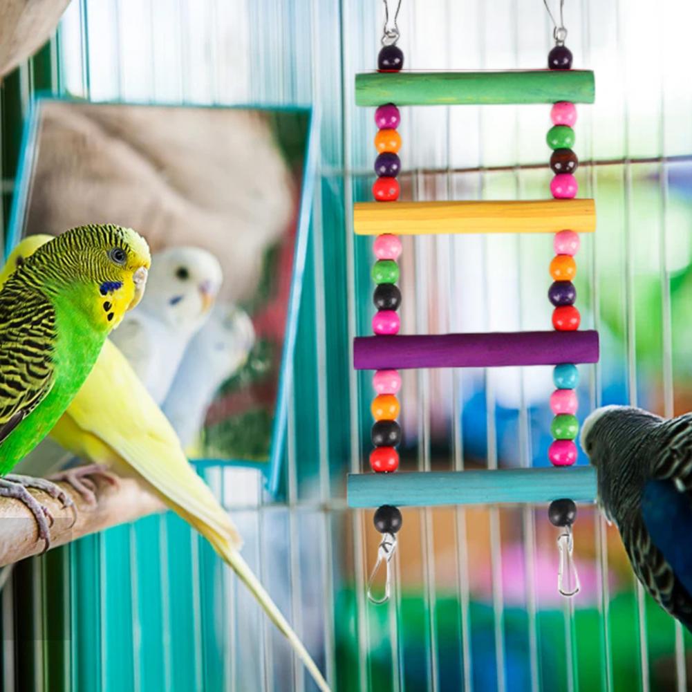 Bird Ladder Colorful Beads Swing Combination Bird Toy Parrots Chewing Training Toy Pet Bird Hanging Hammock Bird Climbing Ladder