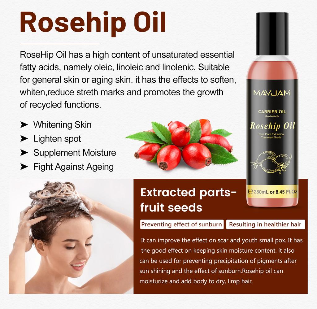 MAYJAM 250ml 8,8oz Nosný olej Make Cuticle Oil Creames Tělové oleje Balzámy na rty Sladké mandle Šípkový olej z hroznových jader Jojoba Olivový olej