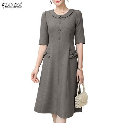 Women Casual Doll Collar Summer Short Sleeve Dress