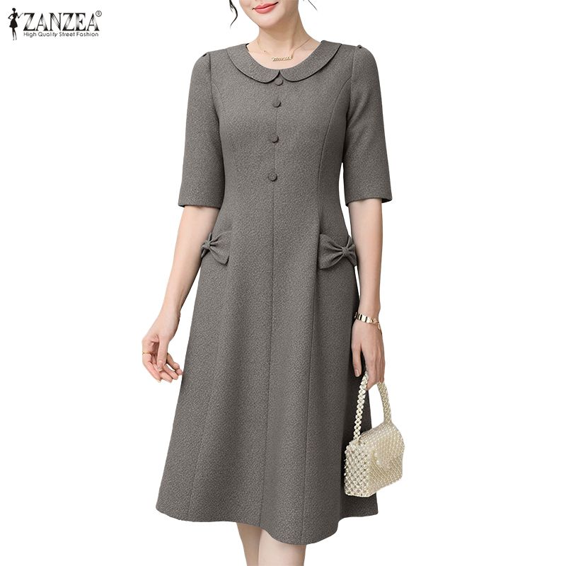 ZANZEA Women Casual Doll Collar Summer Short Sleeve Dress