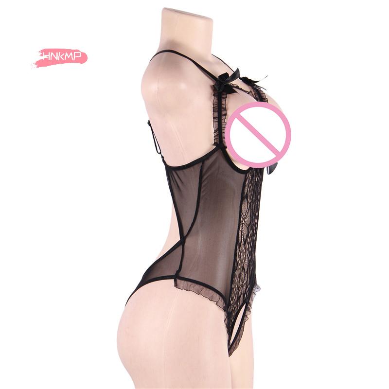 Black Porn Underwear Women Lace Transparent Bra One Piec Sexy Costumes Open Bra Crotchless Bodysuit Female Erotic Lingerie Sets