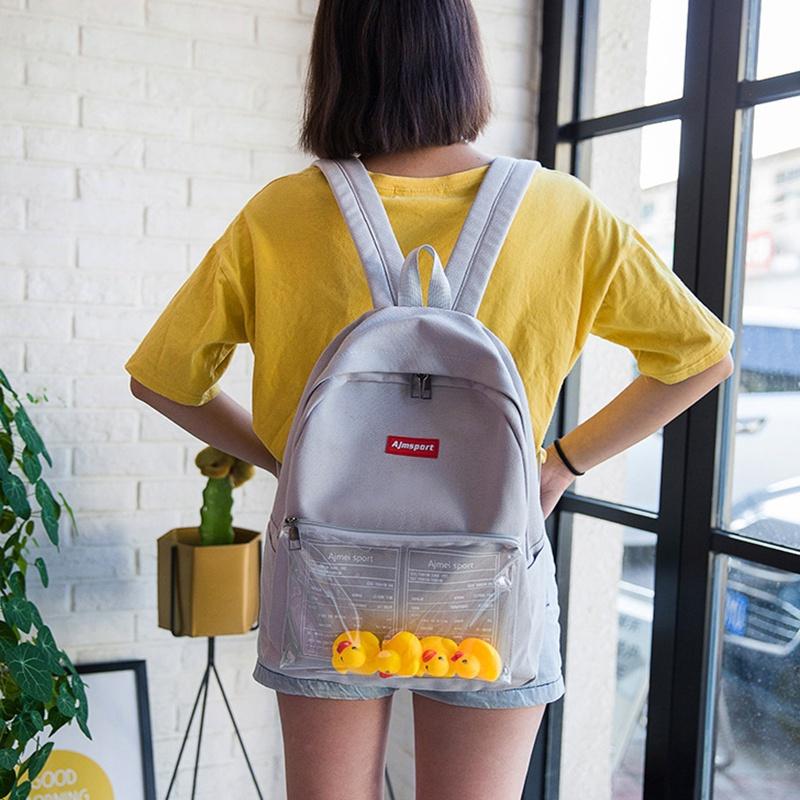 Durable Canvas Womens Backpack With Fun Duck Toy And Transparent School Bag Design