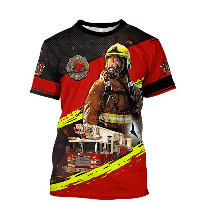 Pattern Men's T-shirtFirefighter Graphic 3D Print Oversize O-neck Tees Fashion  Casual Breathable Short Sleeve Top