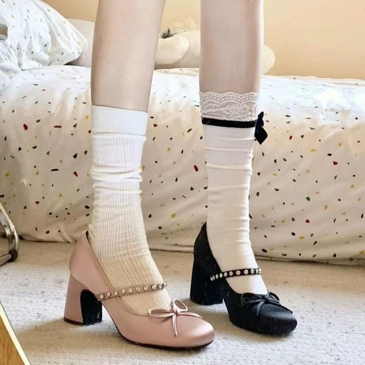 Retro high-end bow round head rhinestone single shoes spring and autumn new daily design sense word with Mary Jane shoes