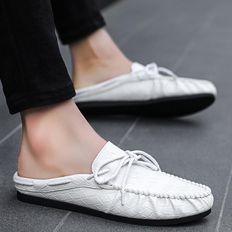 Male Slipper Half Leather Mens Shoe  Slides Outdoor Mules Flat Comfortable  Low Price Designer Luxury Fun Summer Sale