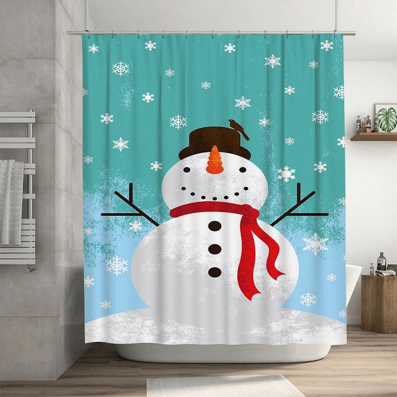 

Tuniu Charming Snowman Shower Curtain Winter Holiday Bathroom Decor Festive Cute Waterproof Fabric Backdrop W60H190(CM)-1 Pcs
