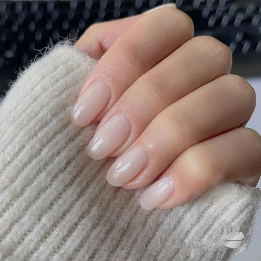 Solid Milky White Mid-length Fake Nails Lightweight and Easy to Stick Fake Nail for Fingernail DIY Decoration