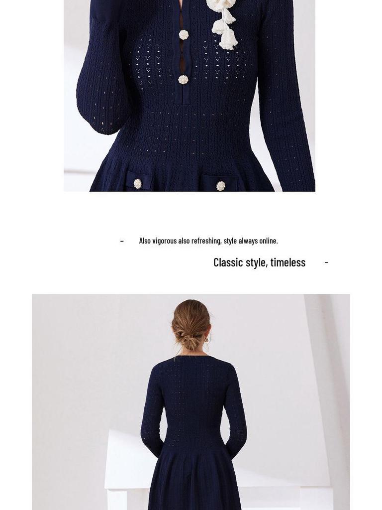 2025 Autumn Floral Bell Sleeve Slim Mid-Length Dress