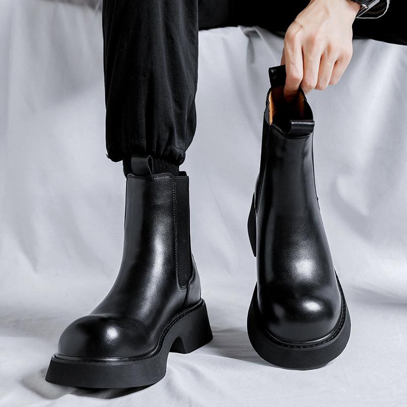 men luxury fashion chelsea boots black original leather shoes party cowboy platform boot handsome motorcycle chunky botas hombre