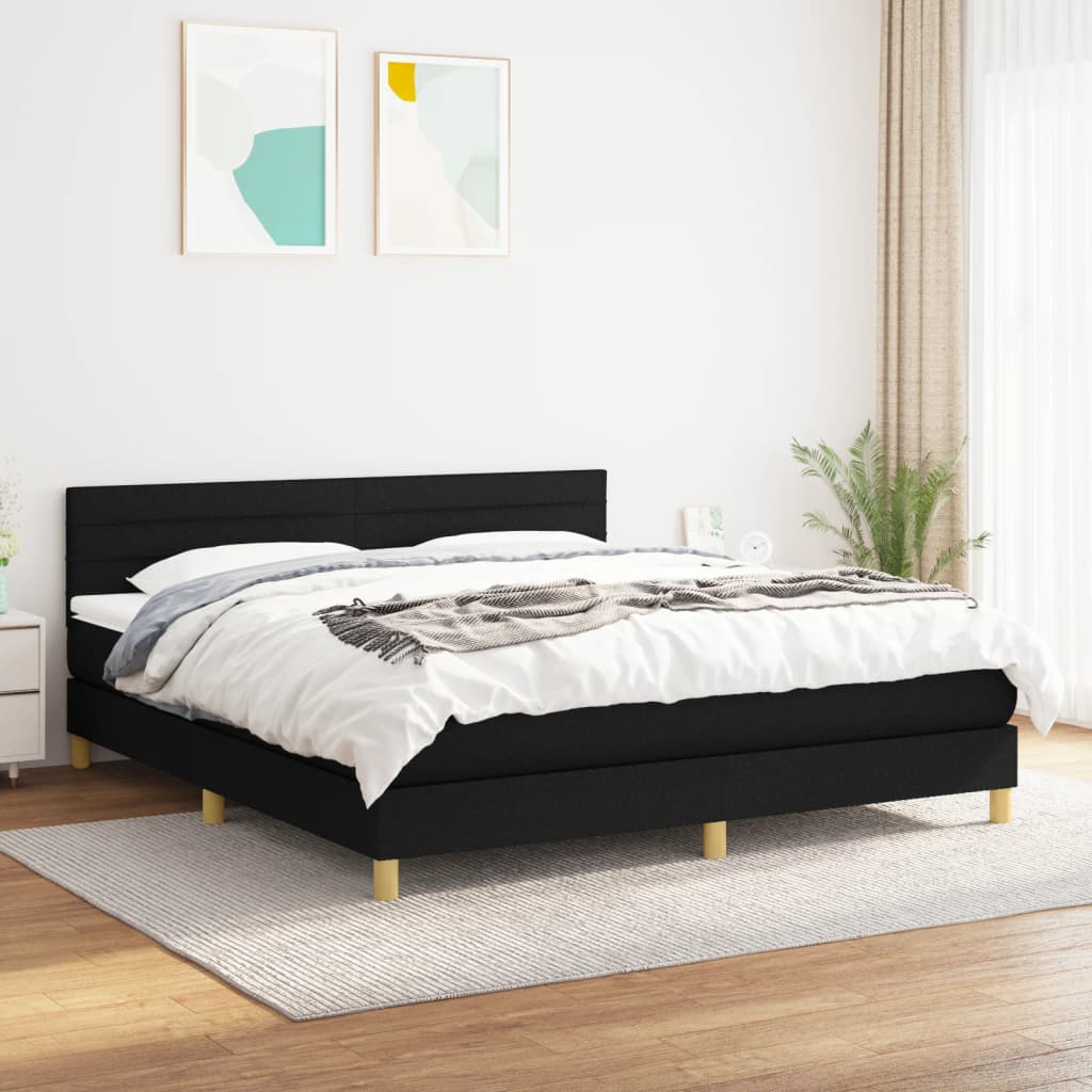 Box Spring Bed with Mattress Black 180 x 200 cm Fabric