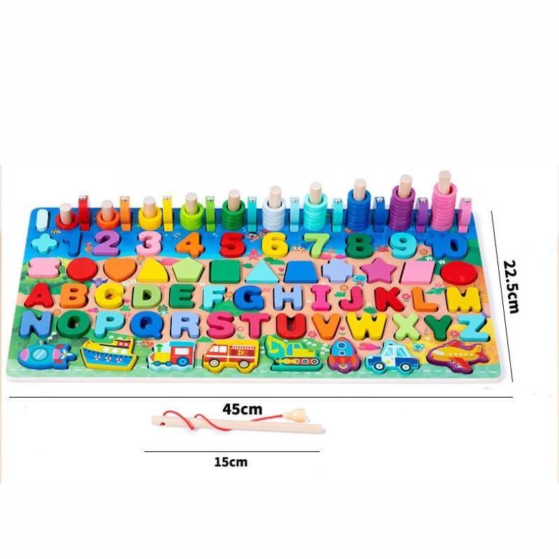 

Multi-functional Wooden Educational Puzzle Board For Kids Age 3 To 6 Number Shape Matching Block Toy 22.5*45cm/8.86*17.72in