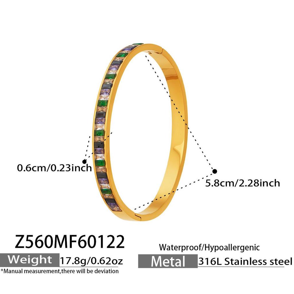 European & American Colored Zircon Bracelet - 18K Gold-Plated Stainless Steel with Unique Design & Luxury Buckle