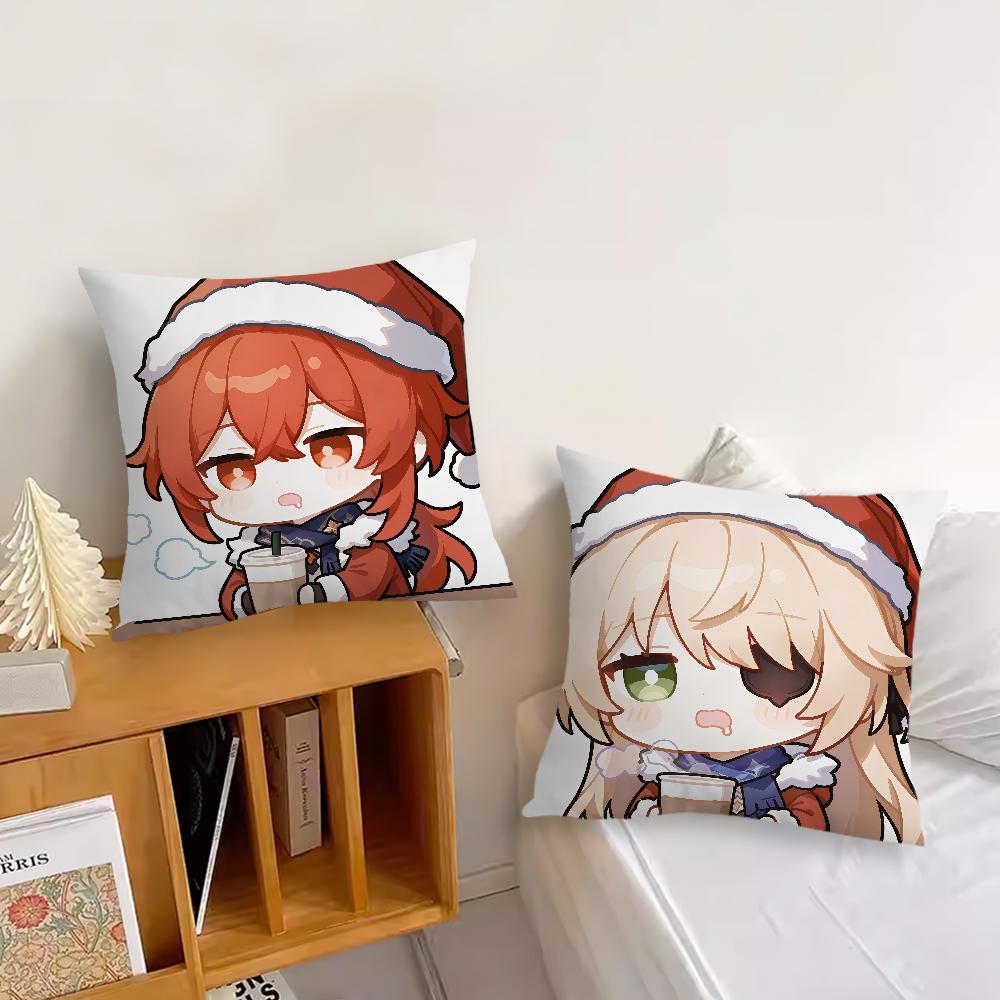 Genshin Impact Christmas a Game cushion cover Pillow Cover Decoration Room Home Sofa living Office Car Nordic Simplicity