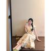 Summer French Gentle Wind Fungus Edge Floral V-neck Bag Sleeve Dress Temperament Waist A Word Long Dress Women's Clothing
