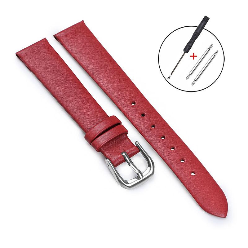 

6mm 8mm 10mm 12mm 13mm 14mm 15mm 16mm Ultra-thin Soft Leather Watchband Watch Belt Strap Red White Black Brown Wristwatches Band 13mm червоний